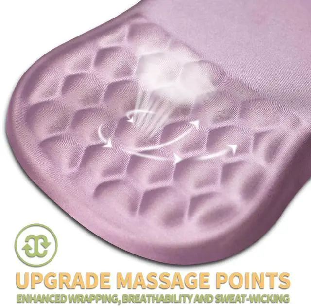 Alt view image 2 of 5 - Ergonomic Wrist Rest Mouse Pad, Massage Design for Carpal Tunnel Pain Relief, Non-Slip Memory Foam, Pink