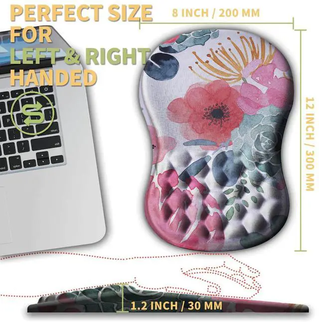 Alt view image 4 of 5 - Ergonomic Mouse Pad with Wrist Rest Support, Massage Design Mouse pad Relief Carpal Tunnel Pain, Entire Memory Foam Non-Slip Mouse Pad, Computer Mouse Pads for Wireless Mouse Pad, Beautiful Flowers