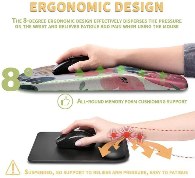 Alt view image 5 of 5 - Ergonomic Mouse Pad with Wrist Rest Support, Massage Design Mouse pad Relief Carpal Tunnel Pain, Entire Memory Foam Non-Slip Mouse Pad, Computer Mouse Pads for Wireless Mouse Pad, Beautiful Flowers