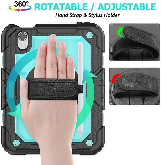 Alt view image 2 of 5 - SEYMAC stock Case for iPad Mini 7 (A17 Pro)2024/ Mini 6 8.3'' with Screen Protector Pencil Holder [360 Rotating Hand Strap] &Stand, Drop-Proof Case for iPad Mini 7th/6th Generation 8.3", SkyBlue+Black