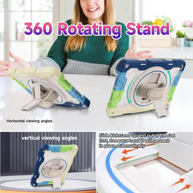 Alt view image 2 of 5 - ROSROME Kids Boys Case for iPad 10.2 inch iPad 9th/8th/7th Generation 2021/2020/2019 with Screen Protector,Rotating Stand Hand Strap Shoulder Strap Pencil Holder Heavy Duty Shock Resistance Case