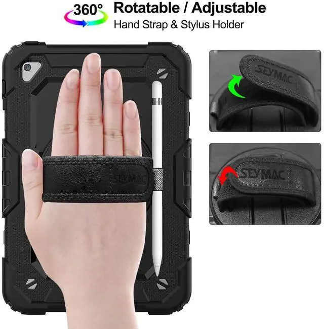 Alt view image 2 of 5 - SEYMAC stock Case for iPad Mini 5/4 with Screen Protector Pencil Holder [360 Rotating Hand Strap] & Stand, Drop-Proof Case for iPad Mini 5th/4th Generation 7.9 inch (Black)