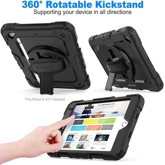 Alt view image 5 of 5 - SEYMAC stock Case for iPad Mini 5/4 with Screen Protector Pencil Holder [360 Rotating Hand Strap] & Stand, Drop-Proof Case for iPad Mini 5th/4th Generation 7.9 inch (Black)