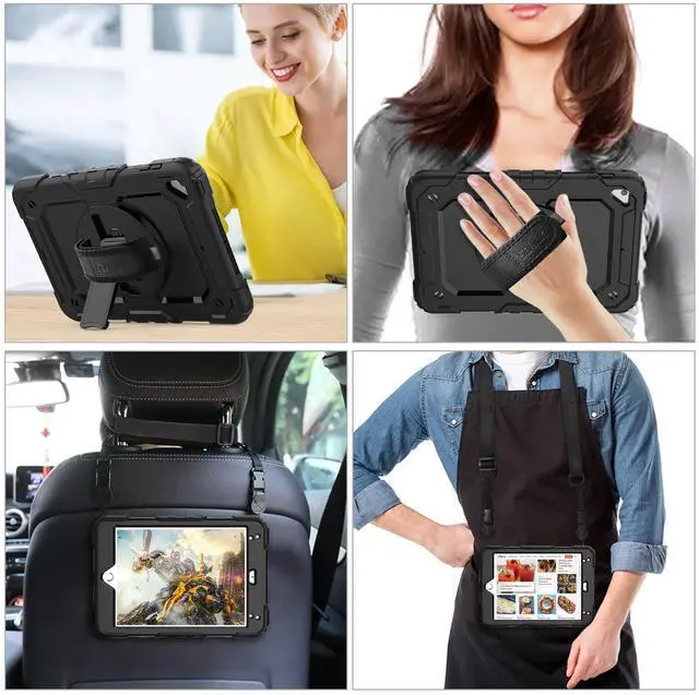 Alt view image 4 of 5 - SEYMAC stock Case for iPad Mini 5/4 with Screen Protector Pencil Holder [360 Rotating Hand Strap] & Stand, Drop-Proof Case for iPad Mini 5th/4th Generation 7.9 inch (Black)
