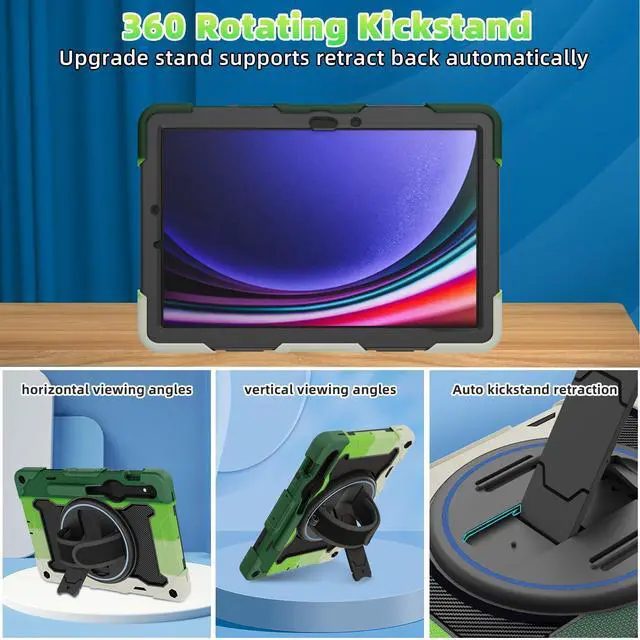 Alt view image 4 of 5 - ROSROME for Samsung Galaxy Tab Tab S10 FE / S9 / S9 FE 5G, Heavy Duty Shockproof Protective Case with Screen Protector, 360 Stand, Hand Strap and Pen Holder for Galaxy Tab S10 FE /S9 FE 10.9''/S9 11''