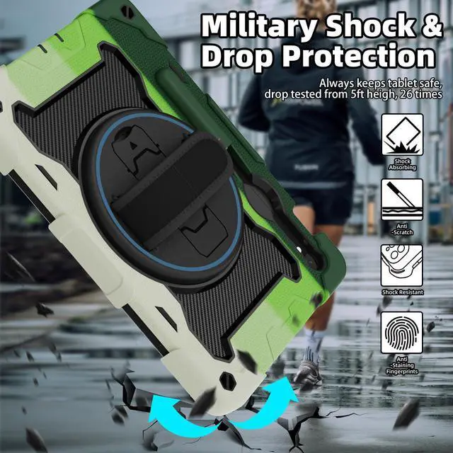 Alt view image 5 of 5 - ROSROME for Samsung Galaxy Tab Tab S10 FE / S9 / S9 FE 5G, Heavy Duty Shockproof Protective Case with Screen Protector, 360 Stand, Hand Strap and Pen Holder for Galaxy Tab S10 FE /S9 FE 10.9''/S9 11''