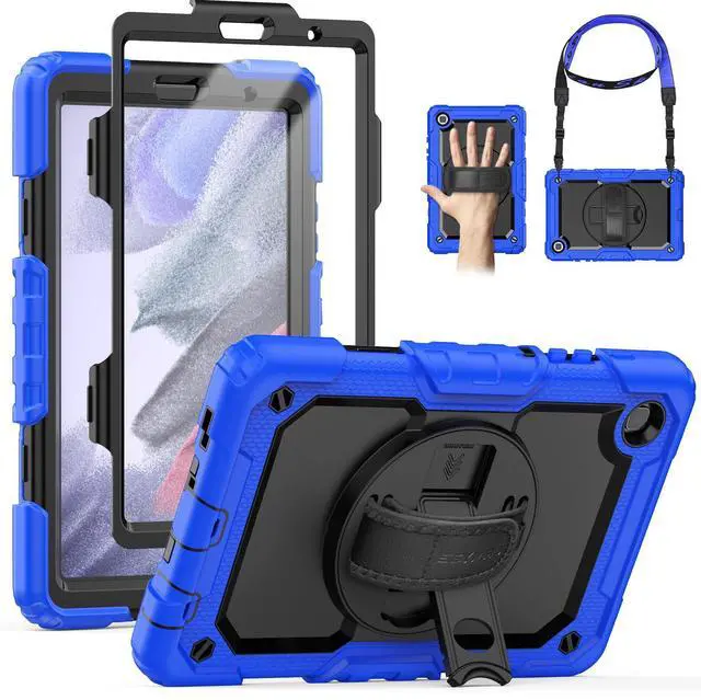 Main image of SEYMAC Case for Samsung Galaxy Tab A7 Lite 8.7" (SM-T220/ T225/ T227), Heavy Duty Full-Body Shockproof Protective Case with Screen Protector, Rotating Stand, Hand/Shoulder Strap, Blue