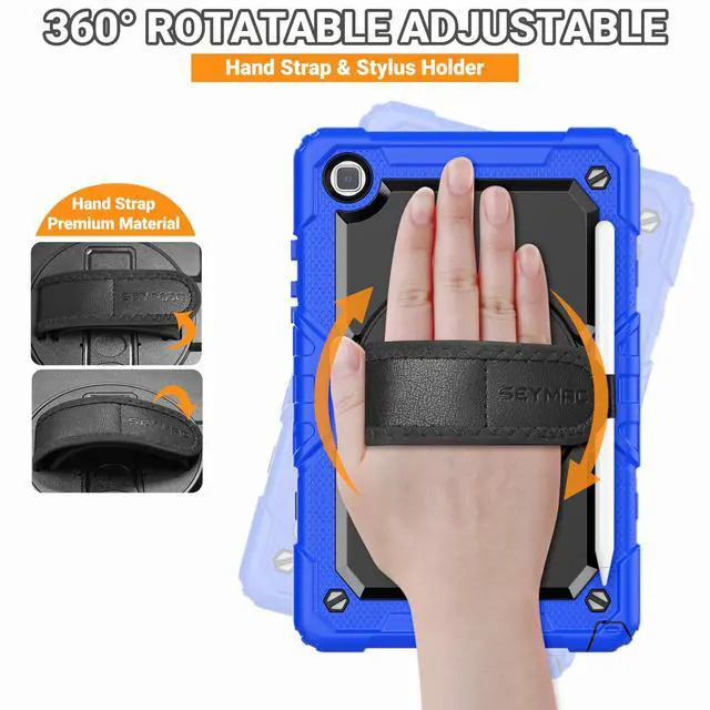 Alt view image 3 of 5 - SEYMAC Case for Samsung Galaxy Tab A7 Lite 8.7" (SM-T220/ T225/ T227), Heavy Duty Full-Body Shockproof Protective Case with Screen Protector, Rotating Stand, Hand/Shoulder Strap, Blue