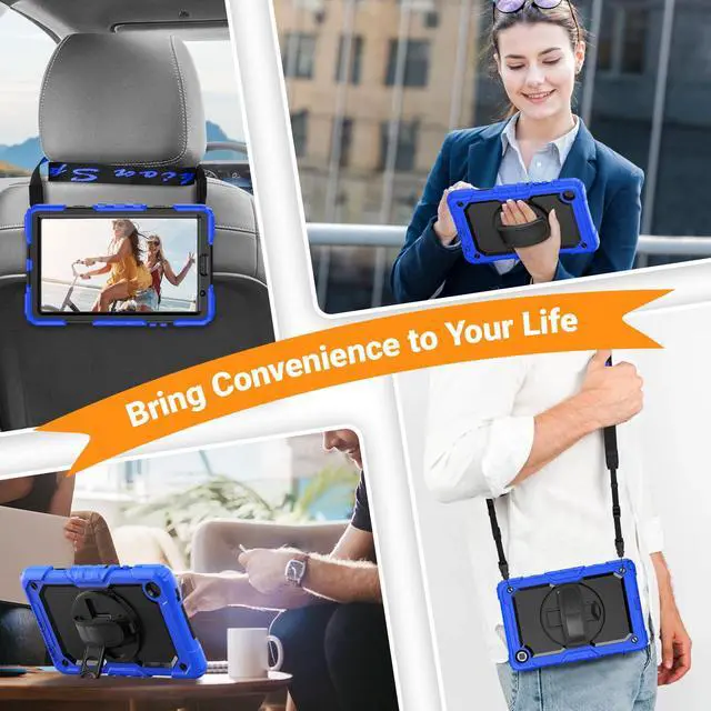 Alt view image 5 of 5 - SEYMAC Case for Samsung Galaxy Tab A7 Lite 8.7" (SM-T220/ T225/ T227), Heavy Duty Full-Body Shockproof Protective Case with Screen Protector, Rotating Stand, Hand/Shoulder Strap, Blue