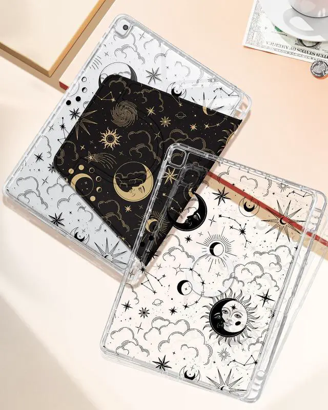 Alt view image 4 of 5 - Shorogyt for iPad 9th/8th/7th Generation 10.2 Inch Case Magnetic Stand for Women - Cute Design 360 Degree Rotating Covers Girls Aesthetic with Pencil Holder for Apple i Pad 9/8/7 Gen,Sun Moon