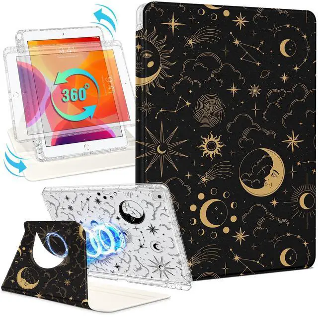 Main image of Shorogyt for iPad 9th/8th/7th Generation 10.2 Inch Case Magnetic Stand for Women - Cute Design 360 Degree Rotating Covers Girls Aesthetic with Pencil Holder for Apple i Pad 9/8/7 Gen,Sun Moon