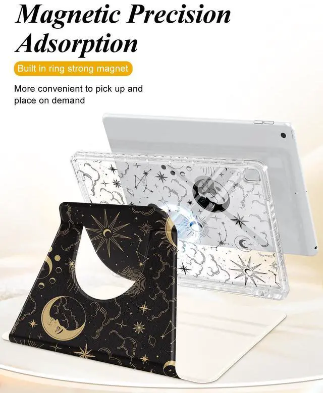 Alt view image 3 of 5 - Shorogyt for iPad 9th/8th/7th Generation 10.2 Inch Case Magnetic Stand for Women - Cute Design 360 Degree Rotating Covers Girls Aesthetic with Pencil Holder for Apple i Pad 9/8/7 Gen,Sun Moon