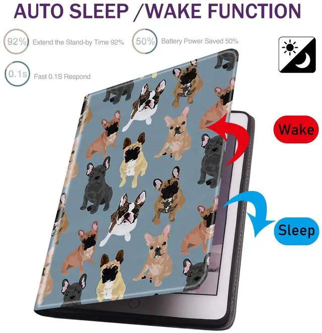 Alt view image 4 of 5 - Case for Samsung Galaxy Tab S8 Plus 2022/S7 FE 2021/S7 Plus 2020 12.4 inch, Ultra-Thin Multi-Angle Bracket Full Body Case with Wake/Sleep Function - French Bulldogs