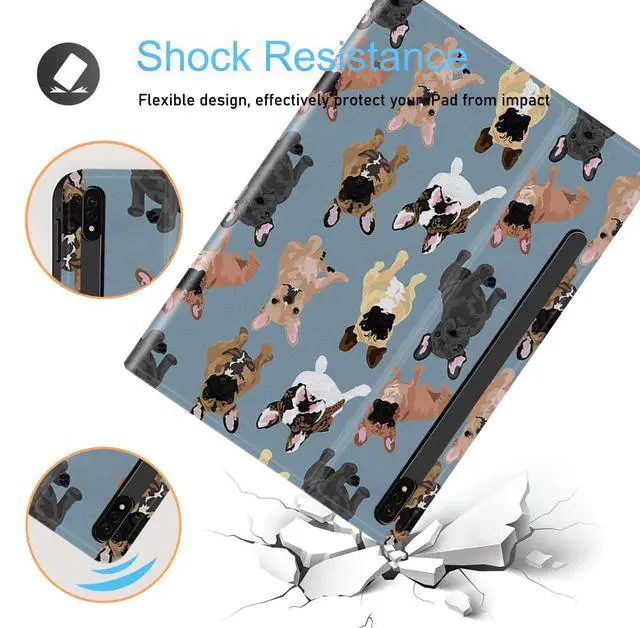 Alt view image 5 of 5 - Case for Samsung Galaxy Tab S8 Plus 2022/S7 FE 2021/S7 Plus 2020 12.4 inch, Ultra-Thin Multi-Angle Bracket Full Body Case with Wake/Sleep Function - French Bulldogs