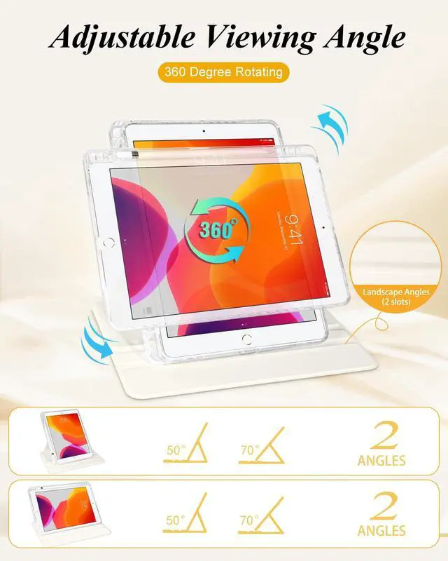 Alt view image 5 of 5 - Shorogyt for iPad 9th/8th/7th Generation 10.2 Inch Case Magnetic Stand for Women - Cute Design 360 Degree Rotating Covers Girls Kids with Pencil Holder for Apple i Pad 9/8/7 Gen,Little Flower