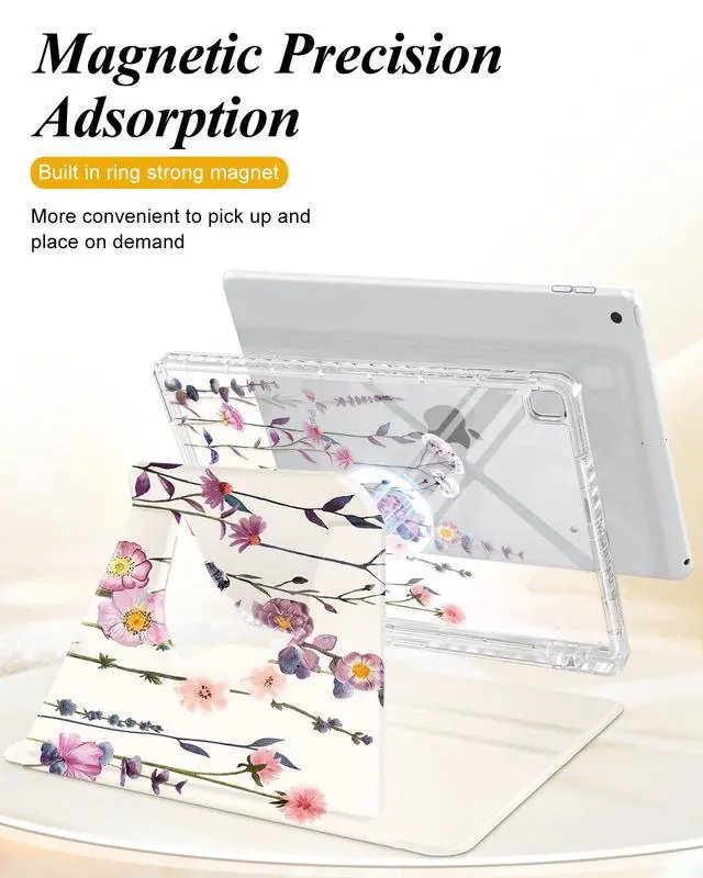 Alt view image 3 of 5 - Shorogyt for iPad 9th/8th/7th Generation 10.2 Inch Case Magnetic Stand for Women - Cute Design 360 Degree Rotating Covers Girls Kids with Pencil Holder for Apple i Pad 9/8/7 Gen,Little Flower
