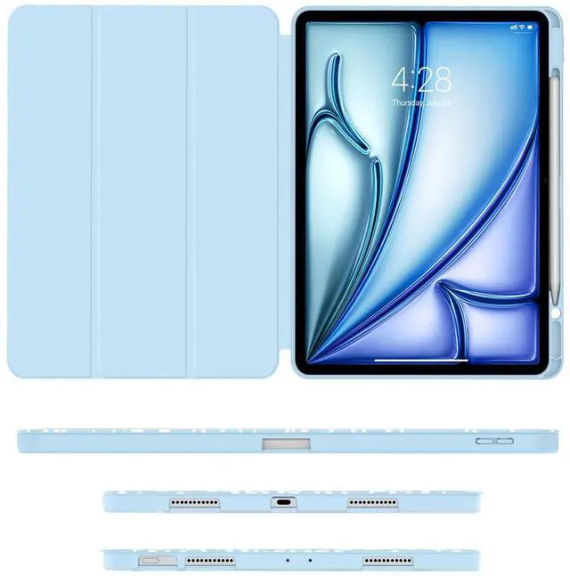 Alt view image 3 of 5 - Soke Case for iPad Air 13 Inch (M3/M2,2025-2024), iPad Pro 12.9" 6th/5th Generation with Pencil Holder(2021 2022 Release)-[Apple Pencil Charging + Auto Wake/Sleep] Soft Back Cover, Book Ice Blue