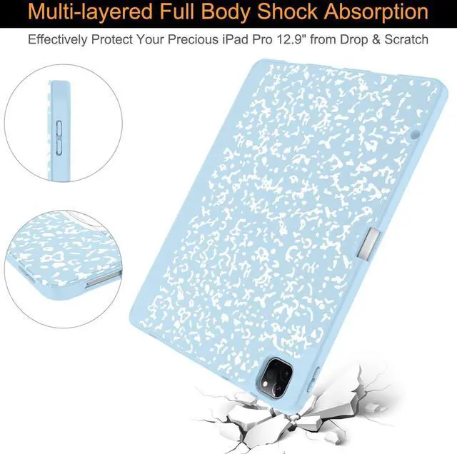 Alt view image 5 of 5 - Soke Case for iPad Air 13 Inch (M3/M2,2025-2024), iPad Pro 12.9" 6th/5th Generation with Pencil Holder(2021 2022 Release)-[Apple Pencil Charging + Auto Wake/Sleep] Soft Back Cover, Book Ice Blue