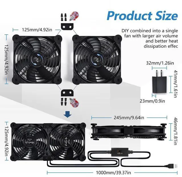 Alt view image 3 of 5 - SCCCF USB Dual 120mm Control Fan, 5V Portable Cooling Fan for Flat-Screen TV Receiver Router DVR PlayStation Xbox Computer Cabinet Cooler