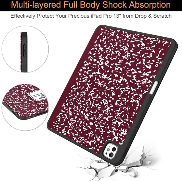 Alt view image 5 of 5 - Soke for New iPad Pro 13 Inch Case (M4, 2024 Release), with Pencil Holder Trifold Stand Shockproof [Support Apple Pencil Charging + Auto Wake/Sleep], Soft TPU Back Cover, Book Wine