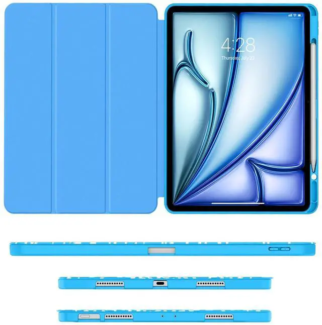 Alt view image 3 of 5 - Soke Case for iPad Air 13 Inch (M3/M2,2025-2024), iPad Pro 12.9" 6th/5th Generation with Pencil Holder(2021 2022 Release)-[Apple Pencil Charging + Auto Wake/Sleep] Soft Back Cover, Book Blue