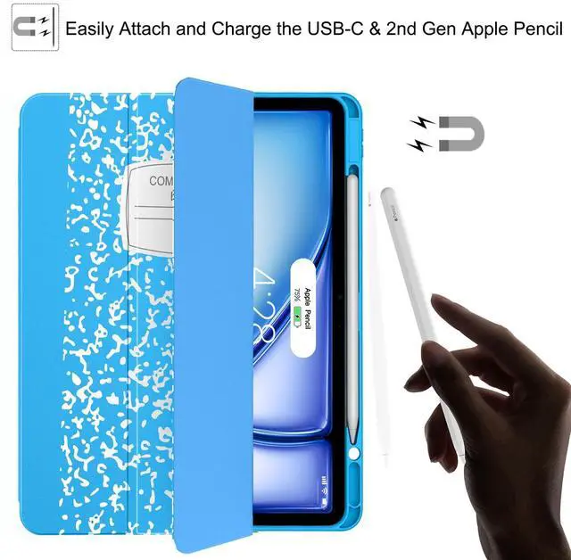 Alt view image 4 of 5 - Soke Case for iPad Air 13 Inch (M3/M2,2025-2024), iPad Pro 12.9" 6th/5th Generation with Pencil Holder(2021 2022 Release)-[Apple Pencil Charging + Auto Wake/Sleep] Soft Back Cover, Book Blue