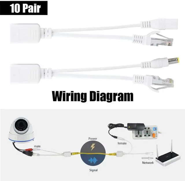 Alt view image 2 of 5 - Sonew IP Camera POE RJ45 Cable Power Over Ethernet Adapter Injector + Splitter 12 V 10 Pair