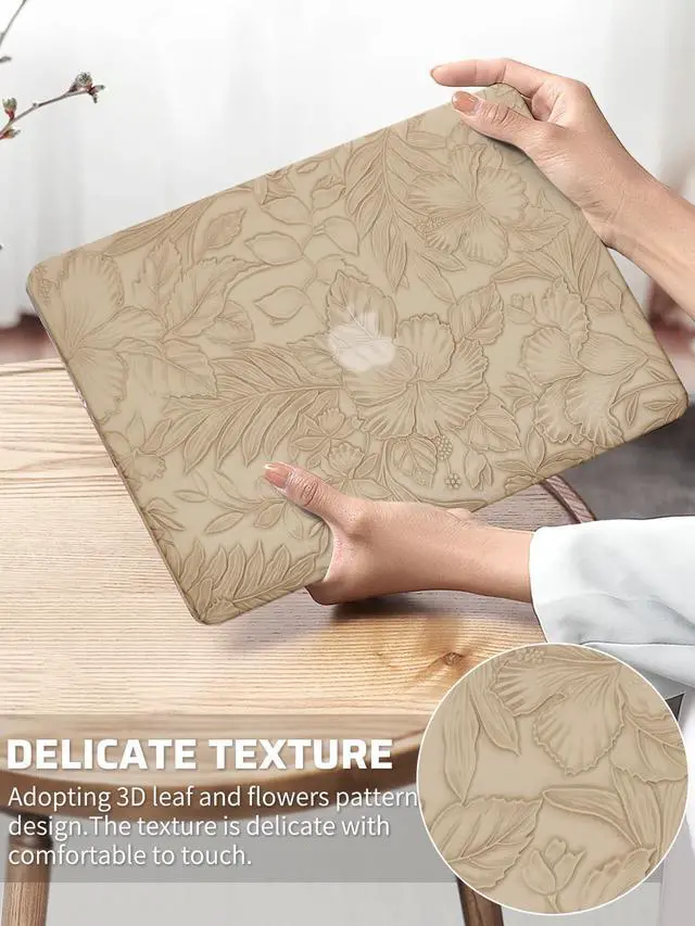 Alt view image 2 of 5 - Seorsok Compatible with MacBook Air 13 Inch Case 2022 2021 2020-2018 Release A1932 A2179 M1 A2337,Elegant Leaves Flowers Leather Plastic Hard Shell Case with Keyboard Cover,Apricot Blooming Floral