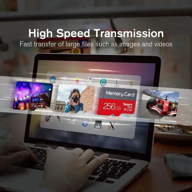 Alt view image 3 of 5 - 256GB TF Card with SD Adapter, U3 Class 10 Ultra High Speed SD Card TF Memory Card for Camera Smartphone Tablet Drone