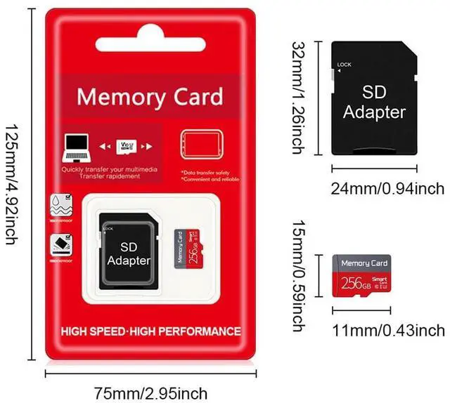 Alt view image 5 of 5 - 256GB TF Card with SD Adapter, U3 Class 10 Ultra High Speed SD Card TF Memory Card for Camera Smartphone Tablet Drone