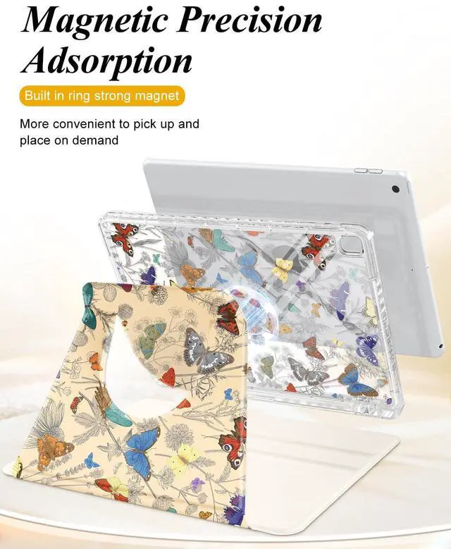 Alt view image 3 of 5 - Shorogyt for iPad 9th/8th/7th Generation 10.2 Inch Case Magnetic Stand for Women - Cute Design 360 Degree Rotating Covers Girls Aesthetic with Pencil Holder for Apple i Pad 9/8/7 Gen,Butterflies
