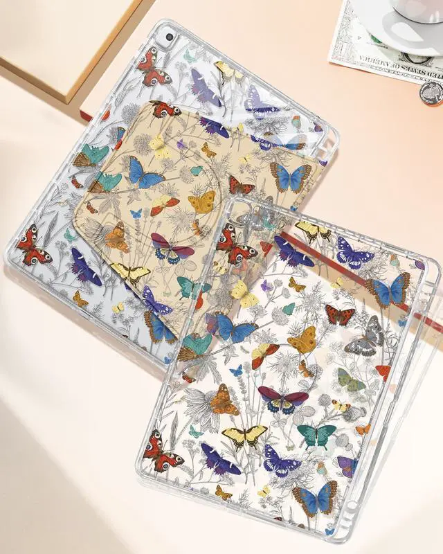 Alt view image 4 of 5 - Shorogyt for iPad 9th/8th/7th Generation 10.2 Inch Case Magnetic Stand for Women - Cute Design 360 Degree Rotating Covers Girls Aesthetic with Pencil Holder for Apple i Pad 9/8/7 Gen,Butterflies