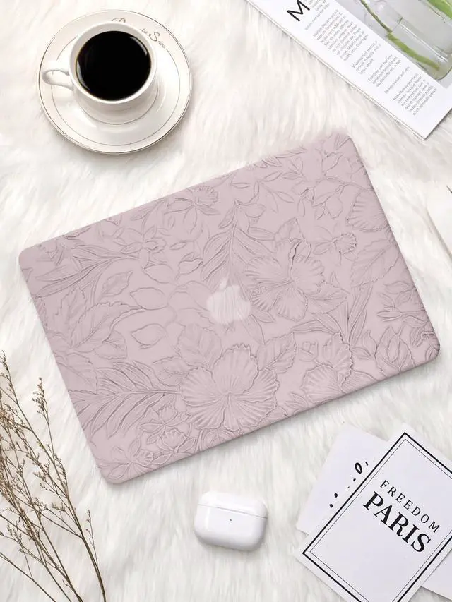 Alt view image 4 of 5 - Seorsok Compatible with MacBook Pro 13 inch Case M2 2023,2022,2021-2016 A2338 M1 A2251 A2289 A2159 A1989 A1708 A1706,Leaves Flowers Leather Hard Shell Case with Keyboard Cover,Purple Blooming Floral