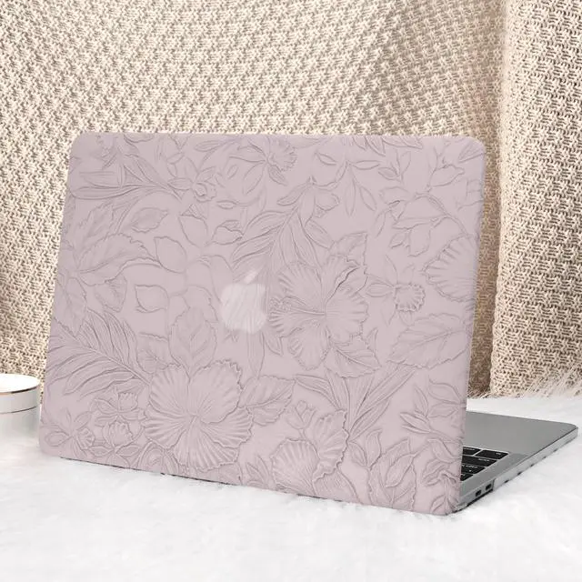 Main image of Seorsok Compatible with MacBook Pro 13 inch Case M2 2023,2022,2021-2016 A2338 M1 A2251 A2289 A2159 A1989 A1708 A1706,Leaves Flowers Leather Hard Shell Case with Keyboard Cover,Purple Blooming Floral