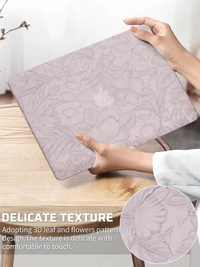 Alt view image 2 of 5 - Seorsok Compatible with MacBook Pro 13 inch Case M2 2023,2022,2021-2016 A2338 M1 A2251 A2289 A2159 A1989 A1708 A1706,Leaves Flowers Leather Hard Shell Case with Keyboard Cover,Purple Blooming Floral