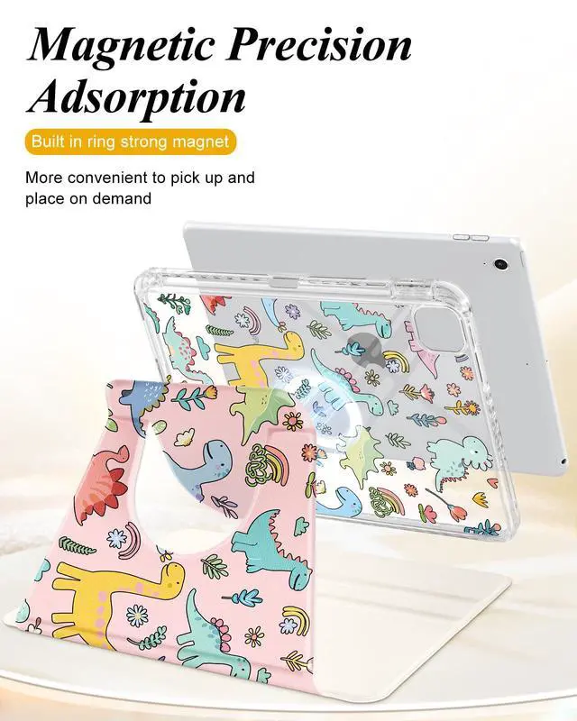 Alt view image 3 of 5 - Shorogyt for iPad Air 11 Inch Case M3 2025&M2 2024/Air 5th Generation 2022/Air 4th Gen 2020/Pro 11 Inch Case Magnetic Stand for Women - Cute 360 Degree Rotating Covers Girls Pencil Holder,Dinosaur