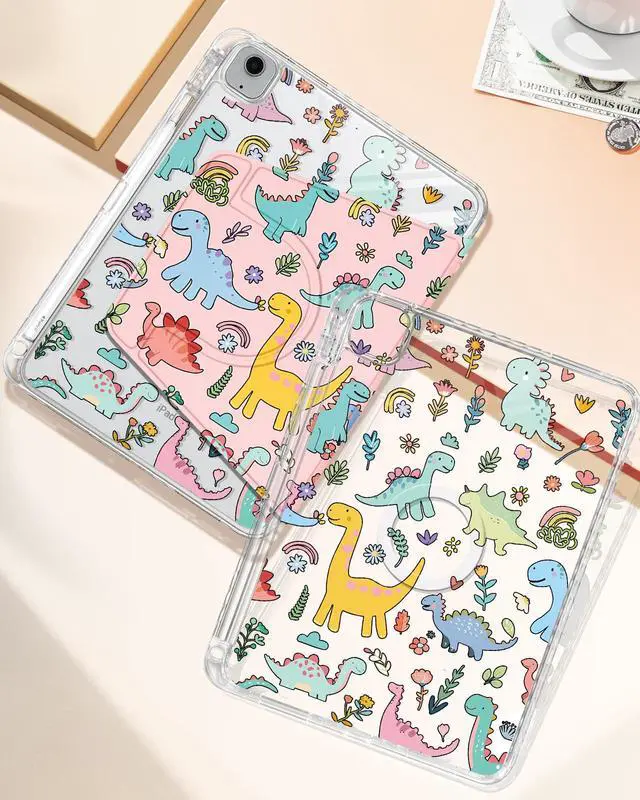 Alt view image 4 of 5 - Shorogyt for iPad Air 11 Inch Case M3 2025&M2 2024/Air 5th Generation 2022/Air 4th Gen 2020/Pro 11 Inch Case Magnetic Stand for Women - Cute 360 Degree Rotating Covers Girls Pencil Holder,Dinosaur