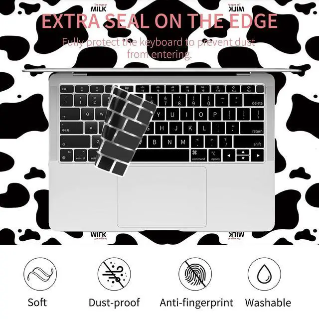 Alt view image 5 of 5 - Seorsok Compatible with MacBook Air 13 Inch Model A1932 A2179 M1 A2337 Touch ID Release 2020 2019 2018 Plastic Hard Shell Case Protective Cover with 2 Pieces Black Keyboard Cover Cow Pattern