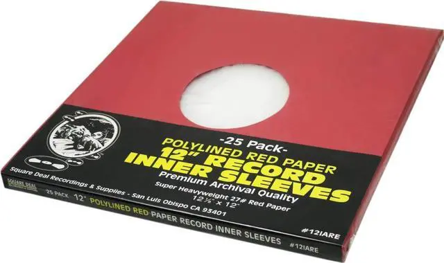 Main image of (25) 12 Premium Red Polylined Record Inner Sleeves - Archival Quality, Heavyweight Paper & Plastic - 12IARE