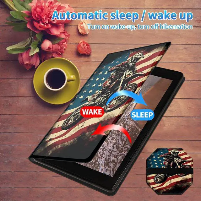 Alt view image 4 of 5 - Slim Case for Amazon Fire Max 11 Tablet (13th Generation, 2023 Release) + 1 Screen Clean Pad, Multi-Angle Stand PU Leather Soft TPU Inner Case with Auto Wake/Sleep, Flag Motorbike