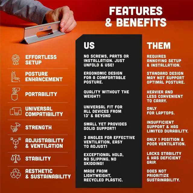 Alt view image 2 of 5 - Steepy Portable Laptop Stand for Desk  Adjustable Height, & Portable Laptop Holder  Ergonomic Computer Stand for Cooling & Comfort  Slip-Proof, Sturdy Design  Universal Fit for 13-17 Inch Devices