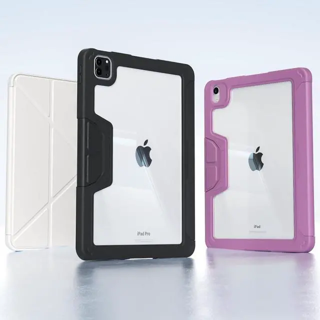 Alt view image 3 of 5 - Case for iPad Air 10.9/11" 6th/5th/4th 2024(M2) (Black) Anti-Fall, Anti-Shock, Anti-Slip Transparent Back Shell Automatic Wake-up Ultra-Thin Corner Protection Pencil Pen Holder Lens Protection