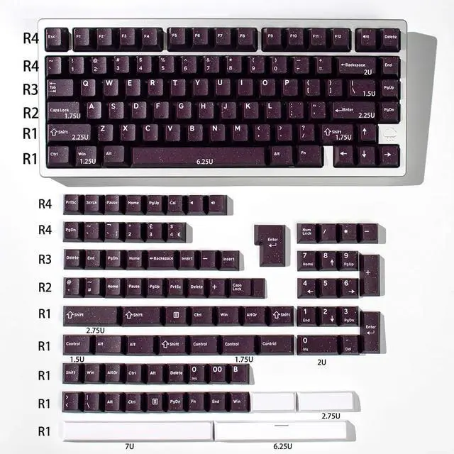Alt view image 2 of 5 - Sumgsn Double Shot Keycaps 162 Keys Purple Vior Keycaps Set Cherry Profile Fit for 60% 65% 75% 95% Mechanical Keyboard Cherry Mx Switches