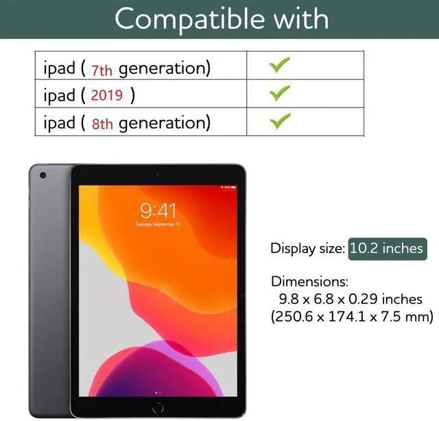 Alt view image 2 of 5 - SURITCH for iPad 9th/8th/7th Generation, iPad 10.2 Case, [Built in Screen Protector] [Pencil Holder] Lightweight Leather Smart Cover and Magnetic Trifold Stand for iPad 2021/2020/2019-Midnight Green