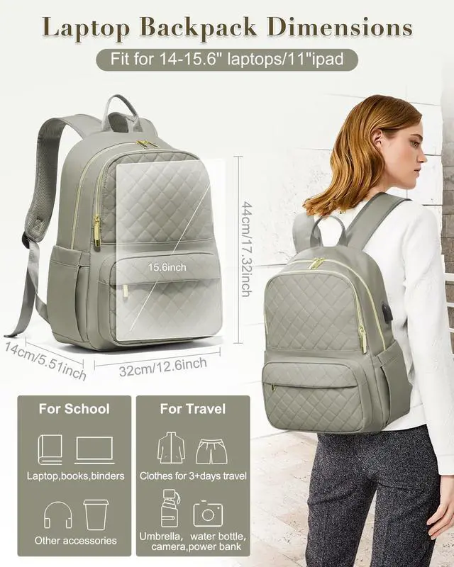 Alt view image 2 of 5 - Laptop Backpack for Women Men,Waterproof Work Business Bags College Backpack Laptop Computer Bag Travel Backpack Purse for College, Business,Travel Fits 15.6 Inch Laptop Grey Brown