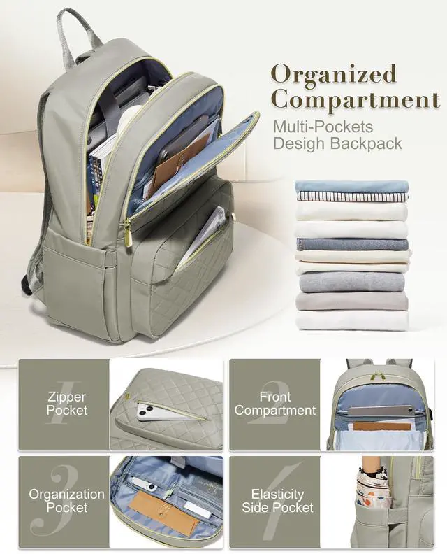 Alt view image 3 of 5 - Laptop Backpack for Women Men,Waterproof Work Business Bags College Backpack Laptop Computer Bag Travel Backpack Purse for College, Business,Travel Fits 15.6 Inch Laptop Grey Brown