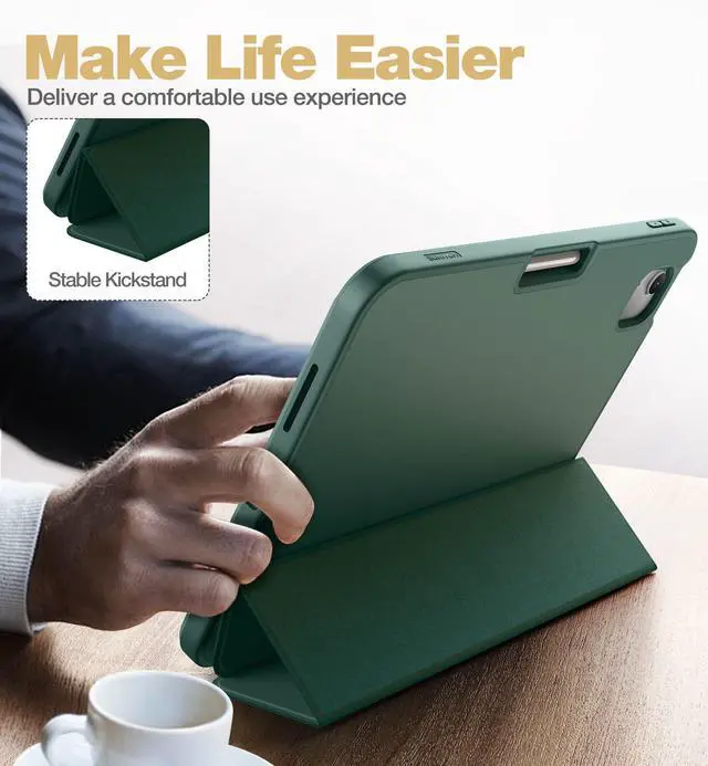 Alt view image 3 of 5 - SURITCH Case for iPad (A16) 11th Generation 11 Inch 2025/iPad 10th Generation 10.9 Inch 2022, with Screen Protector, Pencil Holder Tri-fold Stand Auto Wake/Sleep Shockproof Protection,Green