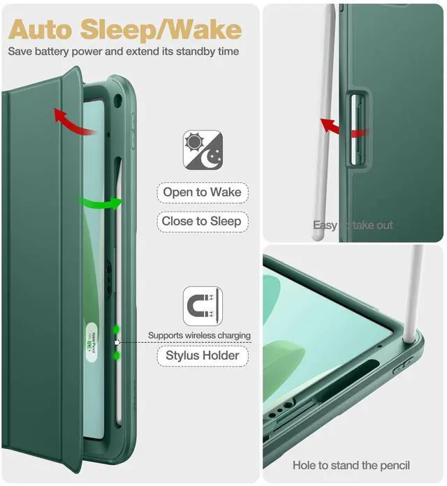 Alt view image 4 of 5 - SURITCH Case for iPad (A16) 11th Generation 11 Inch 2025/iPad 10th Generation 10.9 Inch 2022, with Screen Protector, Pencil Holder Tri-fold Stand Auto Wake/Sleep Shockproof Protection,Green