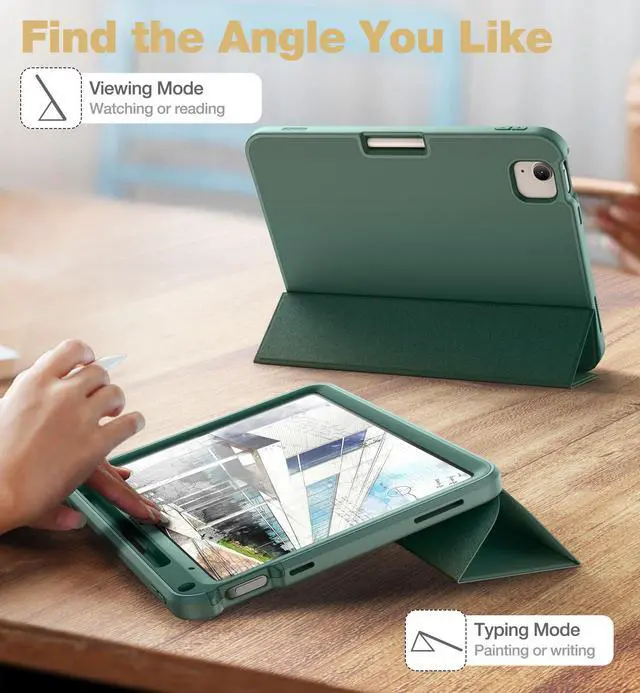 Alt view image 5 of 5 - SURITCH Case for iPad (A16) 11th Generation 11 Inch 2025/iPad 10th Generation 10.9 Inch 2022, with Screen Protector, Pencil Holder Tri-fold Stand Auto Wake/Sleep Shockproof Protection,Green
