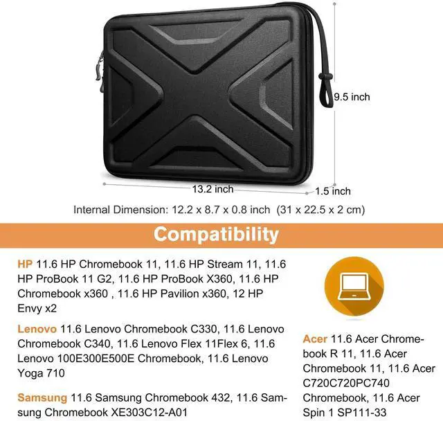Alt view image 2 of 5 - SITHON Hard Shell Laptop Sleeve Case for 11.6-inch Chromebook, Shock Absorption Computer Carrying Bag for 11.6" Samsung Chromebook 4/3/2, 12.4" Surface Laptop, 11.6'' Lenovo/Acer/HP Ultrabook (Black)